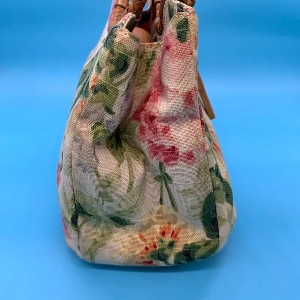 Fossil‎ Floral Print Canvas Satchel Bag Purse Woven Round Double Handle